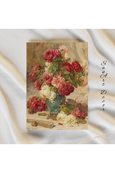 Sanart Pictură vintage cu rame, pictură în ulei, pictură înrămată, decor artistic, pictură cu flori