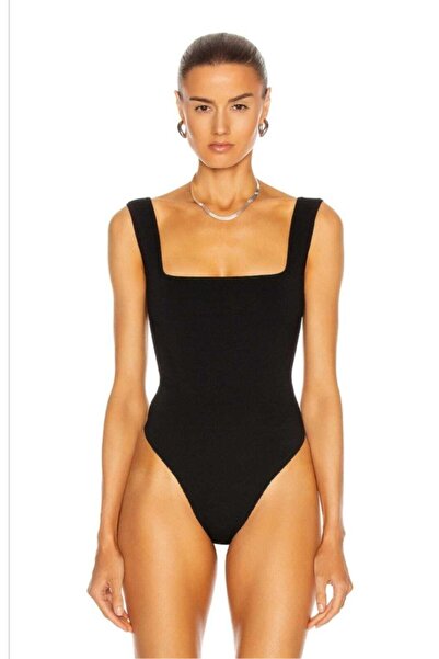 by eymen design Kadın Ipek Jarse Kalın Askılı Bodysuit