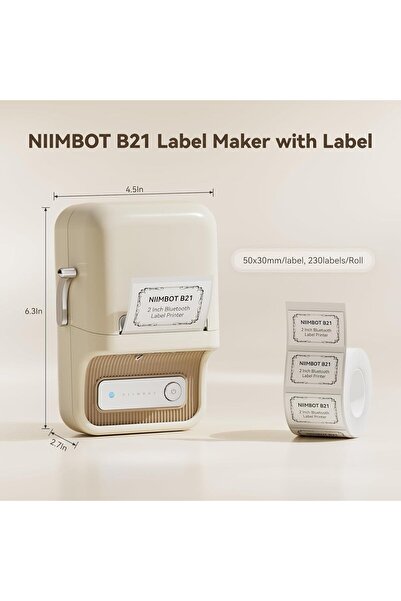 NiiMbot KREM RENK Niimbot B21S Bluetooth Taşınabilir Termal Etiket Yazıcı-Kartuşsuzsuz,Mürekkepsiz,HEDİYELİ