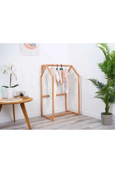 OPPİPO Montessori Ahşap Çocuk Odası Açık Gardırop - Montessori Gardırop Askıl...