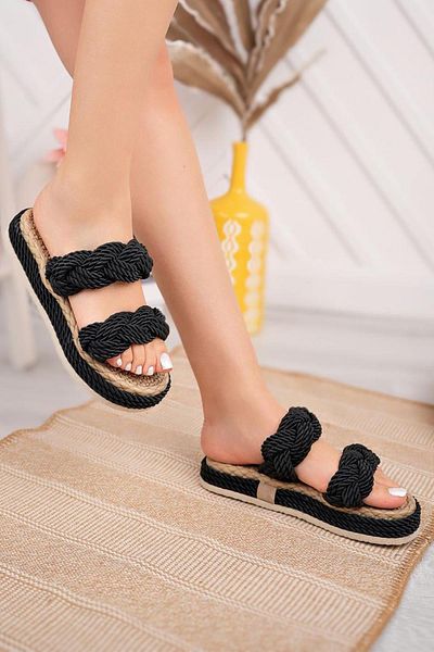 Ramer Papuci de frânghie neagră - Design tricotat