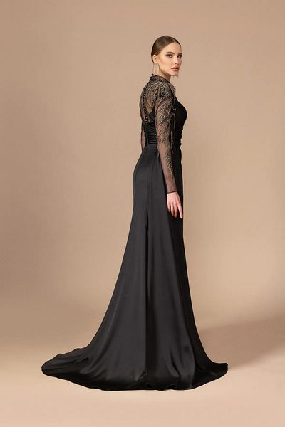 Kenzel Sheer Long Sleeve Slit Long Dress