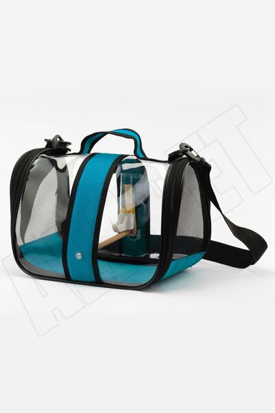 AlaPet Tünekli, Suluklu Muhabbet Kuşu Taşıma Çantası (HAVA KANALLI) Royal Milano-mavi (33CMX23CMX22CM)
