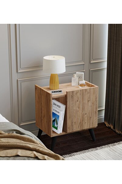 subahome 50 Cm Mdf Modern Ayaklı Ahşap Görünümlü Komodin Çok Amaçlı Dolap Yan...