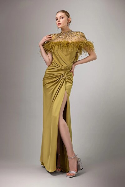 Kenzel Processing and Otriş Detailed Draped Slit Long Dress