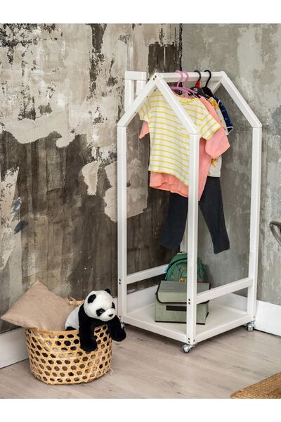 OPPİPO Montessori Ahşap Çocuk Odası Açık Gardırop Beyaz - Montessori Askılık ...