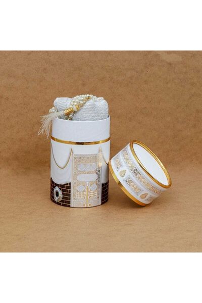 AYHANHOME Gift Dowry Kaaba Patterned Boxed Prayer Rug Prayer Beads Set