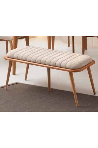 Evistro Bench Puf Ahşap Retro Ayaklı Babyface Kumaş 40x105cm
