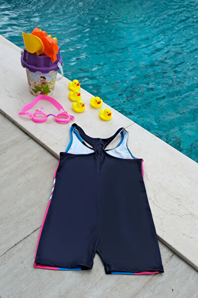 Eke Tekstil Kız Çocuk Şortlu Pembe Mavi Yüzücü Mayo