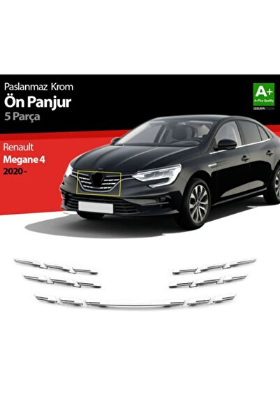 Cartex Megane 4 Uyumlu Ön Panjur Krom Makyajlı Kasa 5 Parça 2021 Krom Kalınlı...