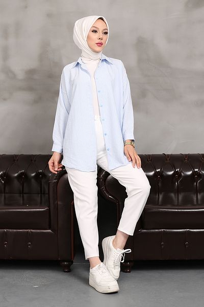 MODAQU Light Blue Thin Striped Shirt