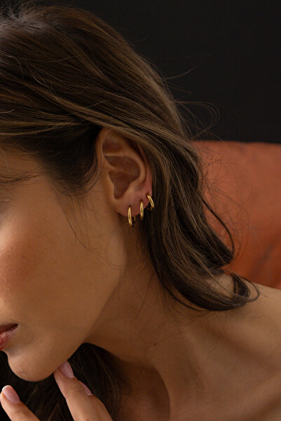 ByFlorya Jewelry Çelik Halka Küpe Kararmaz 3 Boy 1.2cm-1.4cm-1.6cm Altın Kaplama