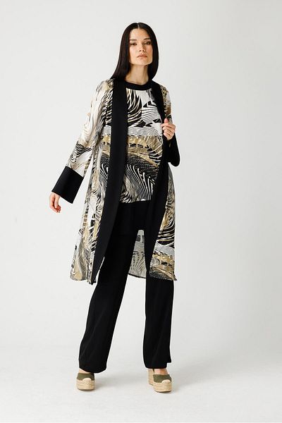 Esswaap Khaki Colored Special Patterned Kimono and Trousers Set