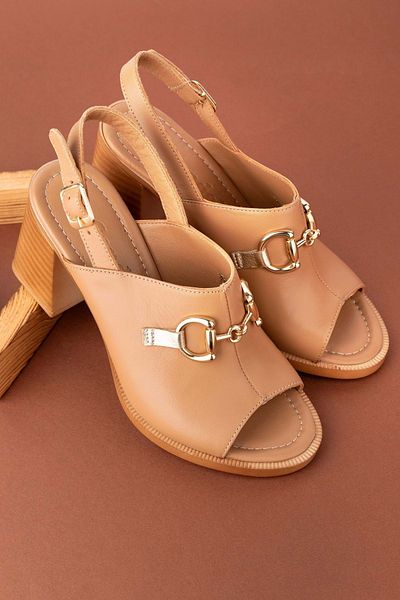 Gondol Women's Genuine Leather Heeled Stylish Buckle Sandals Tlh.655