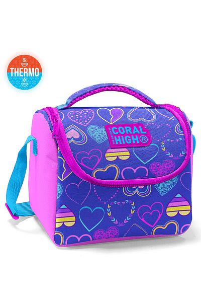 Coral High Kids Light Pink Lavender Heart Patterned Lunch Box 11818