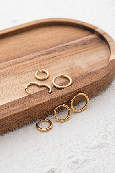 ByFlorya Jewelry Çelik Halka Küpe Kararmaz 3 Boy 1.2cm-1.4cm-1.6cm Altın Kaplama