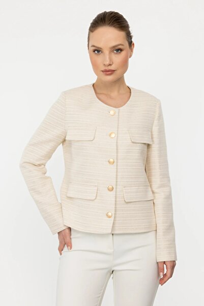 Ekol Simli Çizgili Sıfır Yaka CEKET