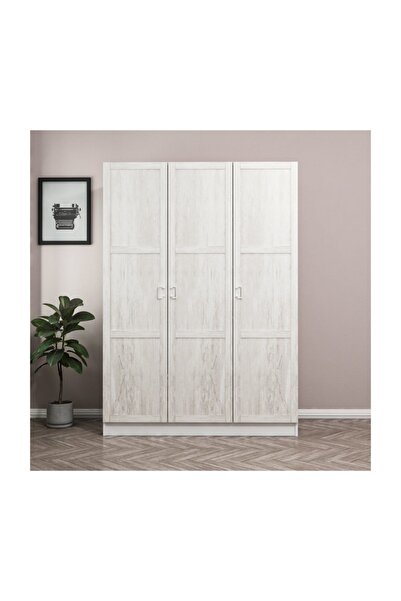 Minar Kale Country 3 Kapak 2 Çekmece Zincir Dolap - Eskitme Beyaz