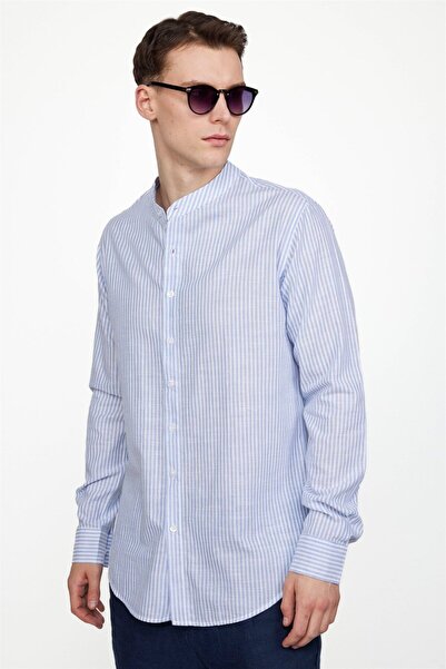 Tudors Cămașă albastră cu dungi pentru bărbați - Slim Fit, mânecă lungă, 100%...