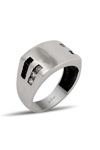 In Love Inlove Beyaz Zirkon Taşlı Erkek Gümüş Yüzüğü