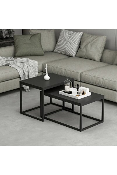 Minar Leka Metal Ayaklı Modern Orta Sehpa - Siyah
