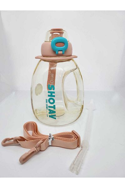 Shotay Hippo ST-6645 1300ml Soft Pink Tritan Water Bottle with Straw and Hanging-Holding Handle
