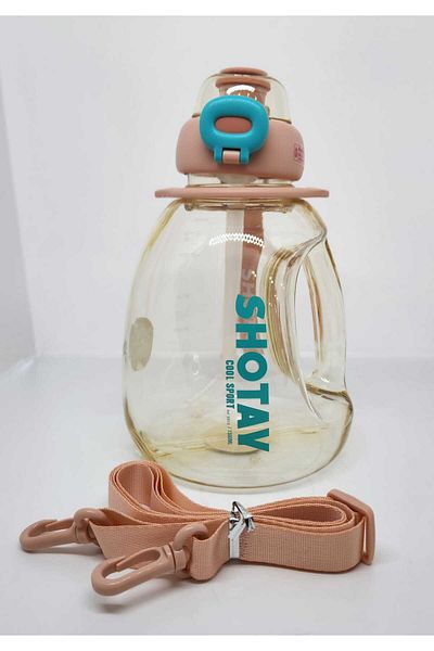Shotay Hippo ST-6645 1300ml Soft Pink Tritan Water Bottle with Straw and Hanging-Holding Handle