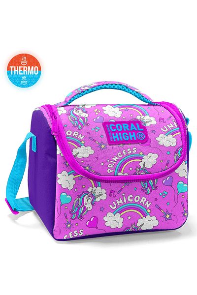 Coral High Thermo Purple Light Pink Unicorn Patterned Girl's Lunchbox