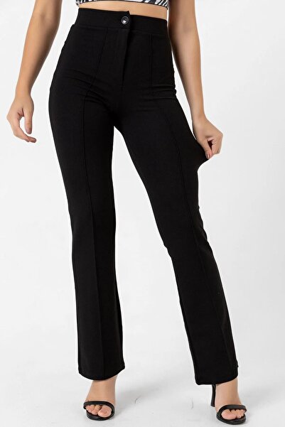 ZYM STAR Γυναικείο παντελόνι Palazzo από ύφασμα μαύρο κρεπ με ψηλόμεσο Lycra