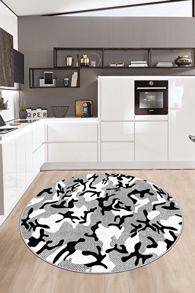 West Home Dijital Baskı Yıkanabilir Kaymaz Taban Halı Yuvarlak Halı Mutfak Ha...