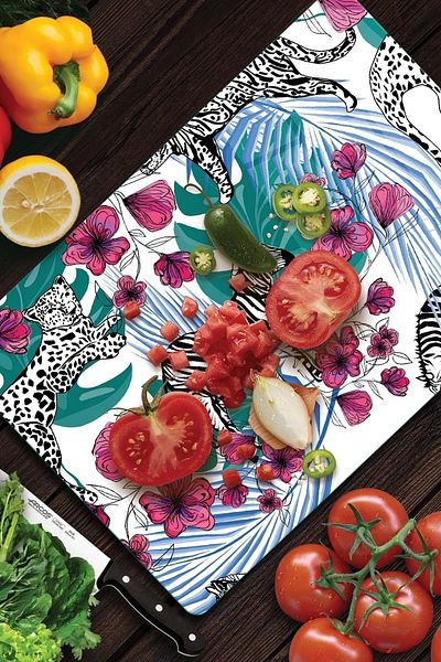 Decovetro Vintage Zebra Patterned Glass Cutting Board - 30x40 cm