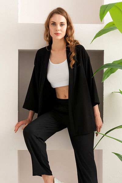 nisaNCa Set kimono cu picioare late texturate din in - Set dama de vara