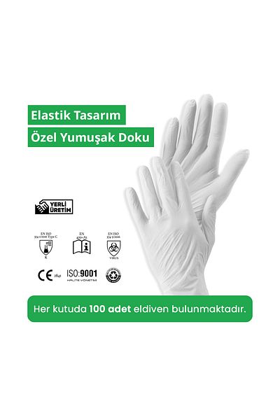 Reflex Flex Eldiven White Disposable Powder Free Gloves - Size M 2 x 100 pcs