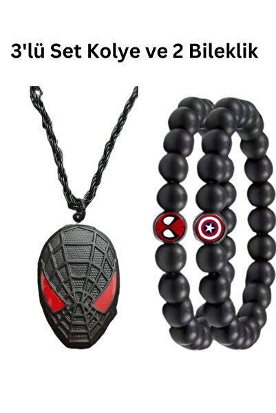 Black Point Erkek Çocuk Hediye Spider Man Kolye ve 2 adet Süper Kahraman Figü...