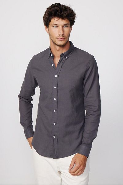 Tudors Pánská košile Slim Fit Slim Fit s dlouhým rukávem, 100% bavlna, textura, límec s knoflíky