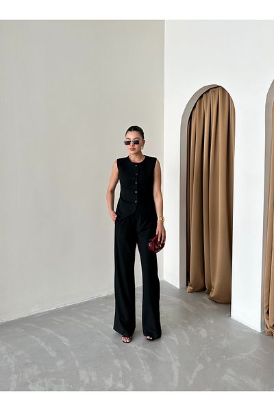 Laluvia Set vestă și pantaloni din bumbac negru