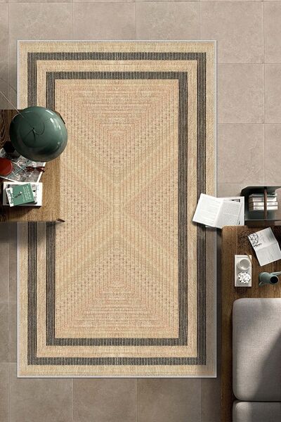 West Home Makinede Yıkanabilir Kaymaz Taban Leke Tutmaz Bej Salon Halısı Mutfak Halısı ve Balkon Halısı