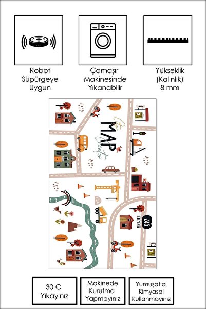West Home Oyun halısı makinede yıkanabilir kaymaz taban leke tutmaz antibakteriyel çocuk odası halısı