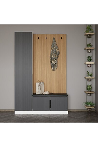 Minar Kale Dekor Panel 1 Kpk 1 Bölme Raf Port Ayakkabılık Minderli Byz Mbrn Çizgili Antr