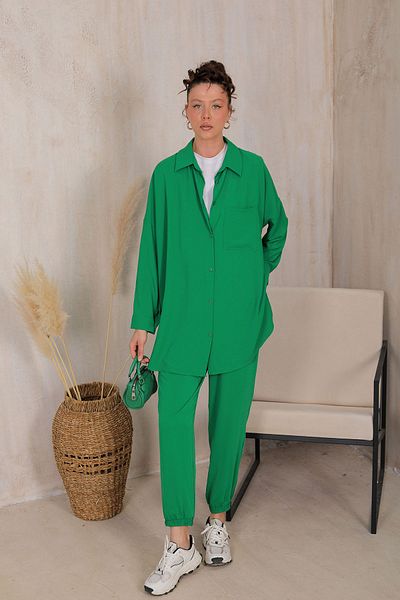 Melike Tatar Green Dubai Crepe Shirt Set 32-6133