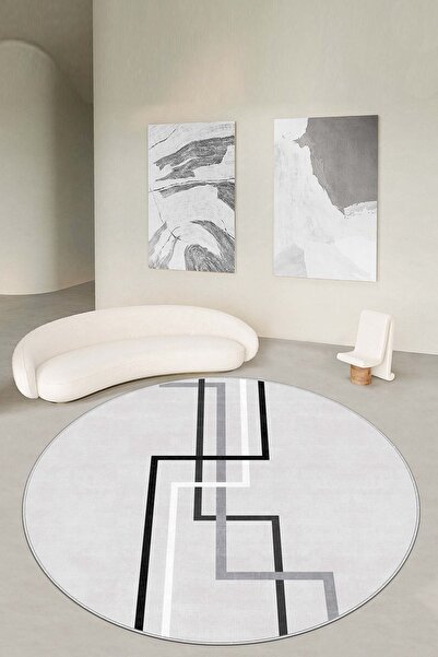 West Home Makinede yıkanabilir kaymaz taban leke tutmaz gri yuvarlak mutfak h...