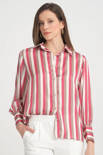MD trend Cămașă de damă din satin cu dungi oversize, cu mâneci balon și cu detaliu adunat