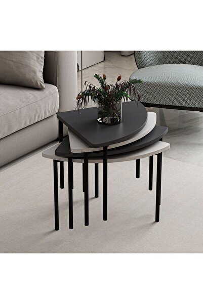 Minar Emma Zigonlu Orta Sehpa - Antrasit/Beyaz