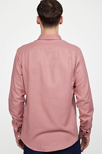 Tudors Brick Colored Men's Slim Fit Shirt - Long Sleeve, 100% Cotton, Buttoned Collar