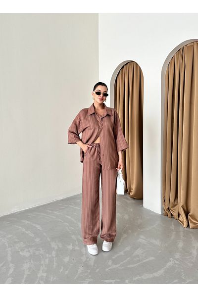Laluvia Barna Poor Sleeve - csíkos öltöny szett