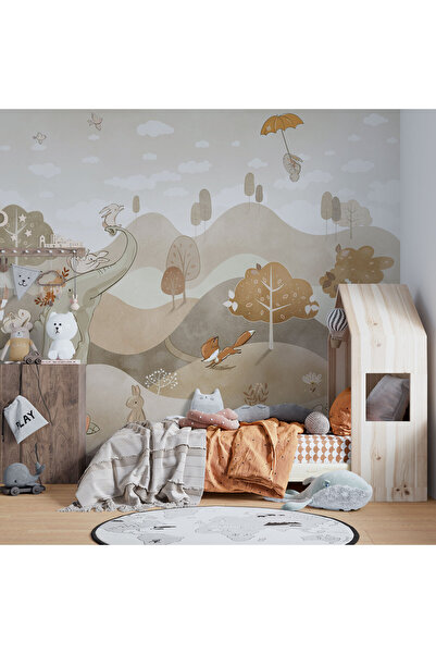 LOTUS AURA Sevimli Hayvanlar Duvar Kağıdı Bohem Renkli Duvar Resmi Çocuk Odas...