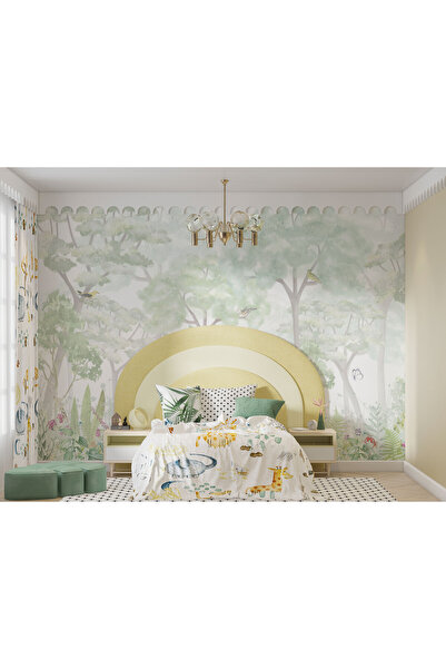 LOTUS AURA Sisli Orman Duvar Kağıdı Suluboya Görünümünde Duvar Resmi Çocuk Odası Duvar Posteri