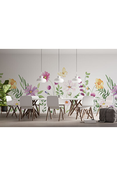 LOTUS AURA Bahar Çicekleri Duvar Kağıdı Suluboya Görünümlü Duvar Resmi Çiçekl...