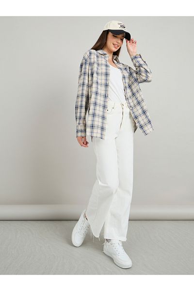 Styli Checkered Print Oversized Longline Shirt