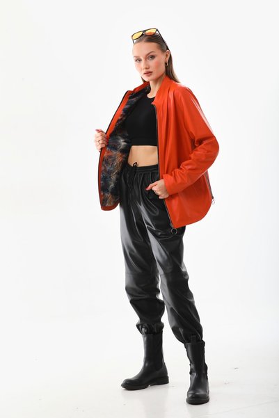 Metins Leather Kadın Çift Taraflı Giyilebilen Deri Mont